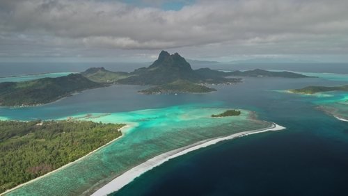 Aerial view of Bora Bora with Mount Otemanu and the turquoise lagoon