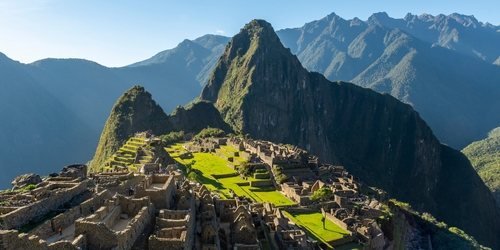 The Inca citadel of Machu Picchu with Huayna Picchu behind it